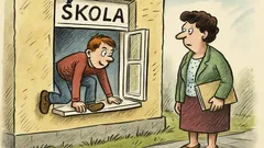 Vtip: Leze do školy oknem…