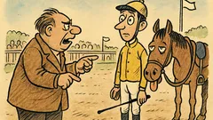 Vtip: Majitel stáje kritizuje žokeje v cíli