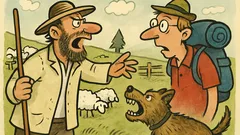 Vtip: Bača křičí: „Pozor, pes kouše!“