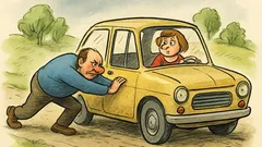 Vtip: Na silnici tlačí muž auto