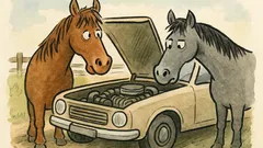 Vtip: Dva koně se dívají do motoru