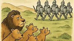 Vtip: Skupinka lvů sleduje rytíře v brnění