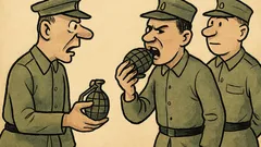 Vtip: Vojáci drží granát, velitel varuje