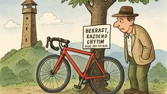 Vtip: Pán přiváže kolo pod rozhlednou...
