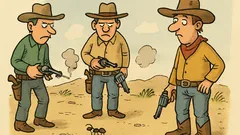 Vtip: Tři kovbojové testují střelbu na mravencích