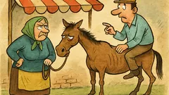 Vtip: Stará ženská prodává na trhu koně…