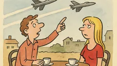 Vtip: Blondýnka na rande, nad ní tryskáče