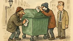 Vtip: Bezdomovci leští kontejner jako diví