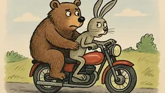 Vtip: Medvěd veze zajíce na motorce